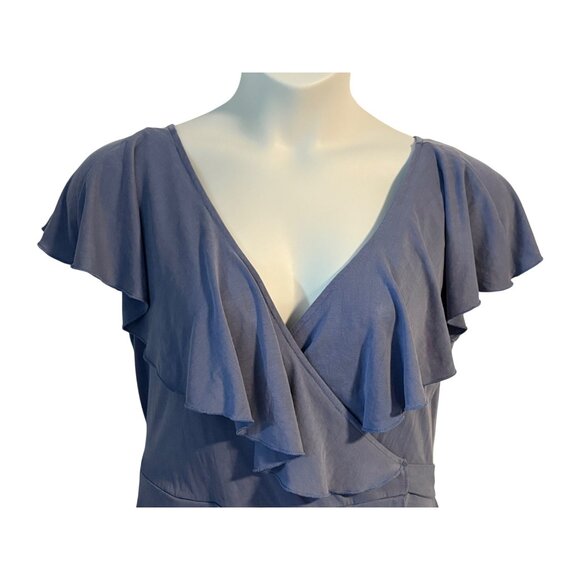 Sun & Shadow Blue Ruffle Faux Wrap Dress XL Belted Lightweight Stretch - Picture 2 of 5